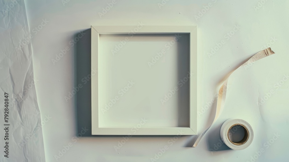 Poster presentation template for graphic designers with a blank photo frame with soft shadows and scotch ta