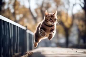 Naklejka na ściany i meble 'cat jumping jump kitten bengal paw tail belly spot leap claw flying'