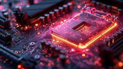 An artistic rendering of a motherboard's thermal landscape during intense computing tasks.