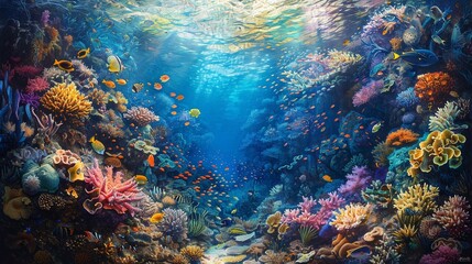 Fototapeta na wymiar Beautiful illustrations showcasing the vibrant ecosystem of a coral reef.