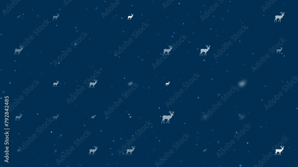 Poster template animation of evenly spaced deer symbols of different sizes and opacity. animation of transp