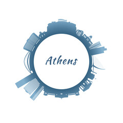 Athens skyline with colorful buildings. Circular style. Stock vector illustration.
