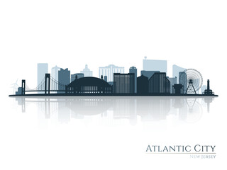 Atlantic city skyline silhouette with reflection. Landscape Atlantic city, New Jersey. Vector illustration. © greens87