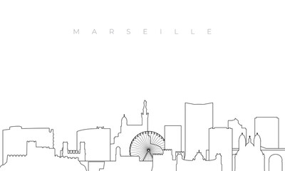 Outline Marseille skyline. Trendy template with Marseille buildings and landmarks in line style. Stock vector design. 