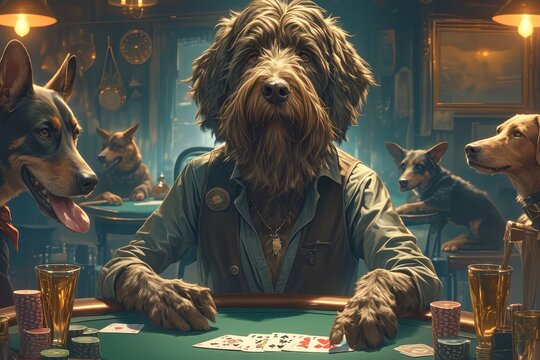 A group of dogs playing poker