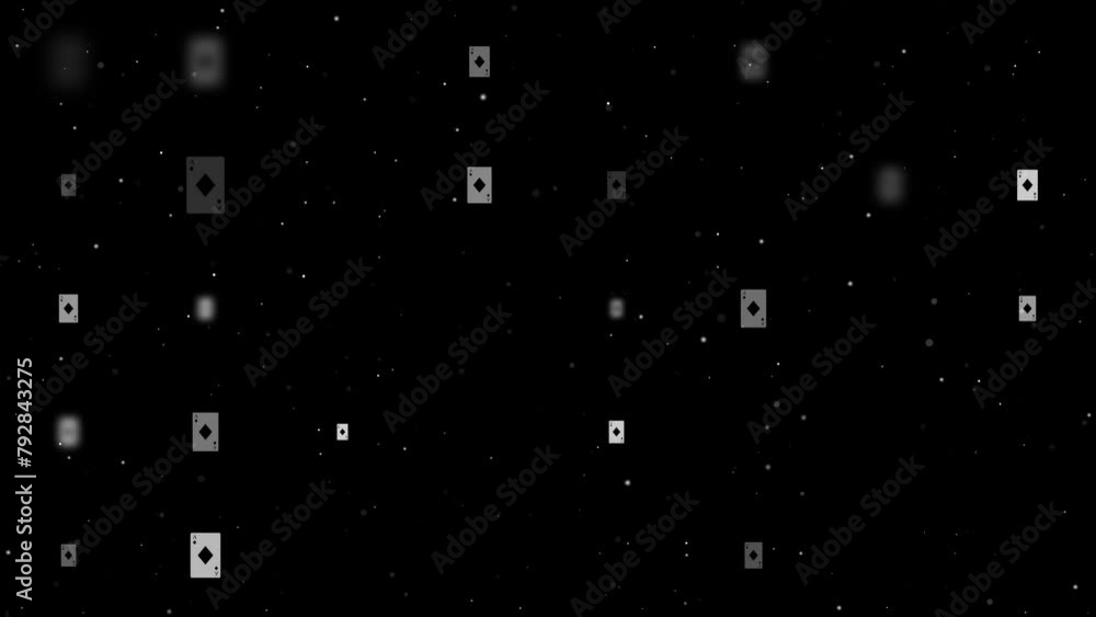 Poster template animation of evenly spaced ace of diamond cards of different sizes and opacity. animation o