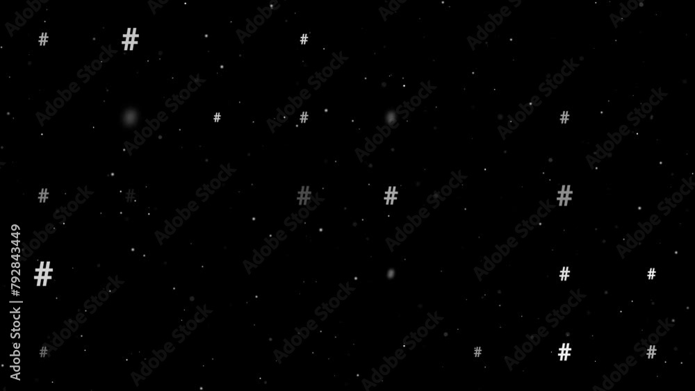 Poster template animation of evenly spaced hash symbols of different sizes and opacity. animation of transp