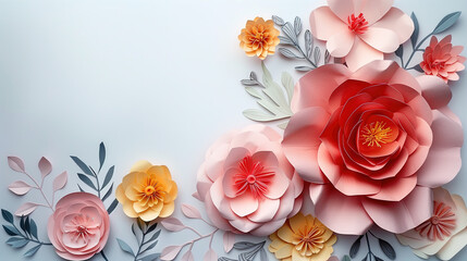 Close Up of Paper Flowers on Blue Background