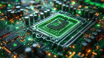 Obraz premium A high-resolution digital artwork that captures the essence of data flow through a motherboard, visualizing it as vibrant streams of light coursing through the intricate network of circuits.