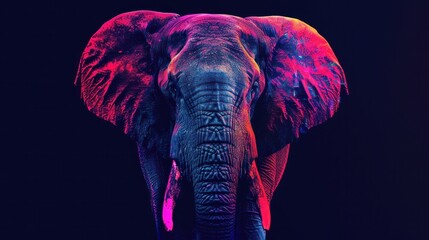 Colored abstract image of an African elephant in watercolor style on a black background. digital vector graphics