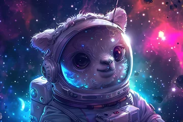 Foto auf Alu-Dibond Cosmic Alpaca: Adorable Kawaii Astronaut Exploring Outer Space © ChickyKai