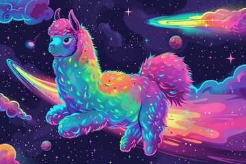 Cosmic Alpaca: Adorable Kawaii Astronaut Exploring Outer Space