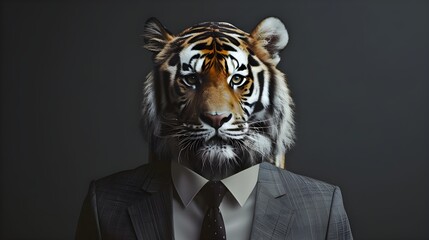 Stylish Tiger: Full-Body Image of a Tiger in a Men's Suit. Generated AI
