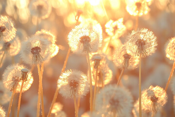 Beautiful dandelion flowers in the wind	 - 792846261