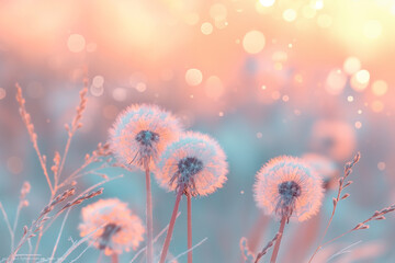 Beautiful dandelion flowers in the wind	 - 792846273