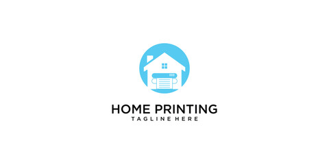 House with paper printer modern design| home printing logo| premium vector