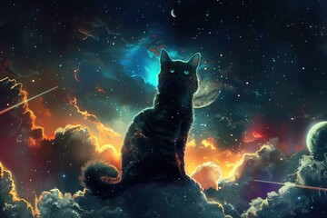 Obraz na płótnie Canvas Space Cat Adventure: Kawaii Astronaut Exploring Outer Space