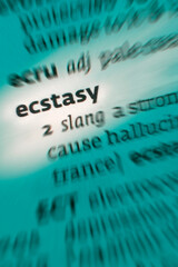 Ecstasy - Rapture. A trance or trance-like state in which a person transcends normal consciousness. Also a colloquial term for the drug MDMA in tablet form. - obrazy, fototapety, plakaty