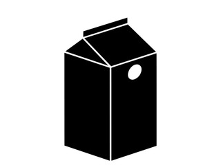 Black silhouette of a milk carton or juice carton. Minimalist black and white design of dairy or beverage container. Icon, logo, sign, pictogram, print. Isolated on white surface Packaging icon