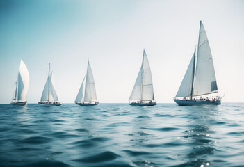 'ships sailing white sea yachts open sails generation ai yacht sailboat travel summer ocean water...