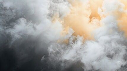 tormy abstract background with texture of smoke and clouds, dark gray, light gold, and white colors, creating an atmospheric scene, high resolution.