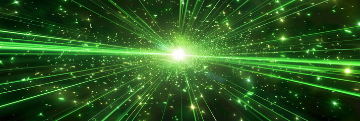 Naklejka premium Green light burst speed montion background, green Explode particles freeze splash, gsuitable for futuristic, technology, or energy concept designs, banner, copy space, 