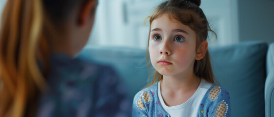 a kid sharing her concerns with psychologist during therapy session 