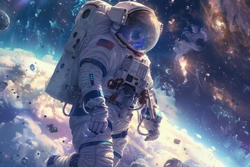 Cosmic Alpaca: Adorable Kawaii Astronaut Exploring Outer Space
