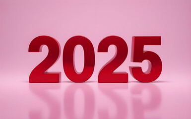 Happy new year 2025 .2025 Typography design. 3d render of 2025.New Year celebration. Red color  text  design with simple background. Premium letter 2025 design. 
