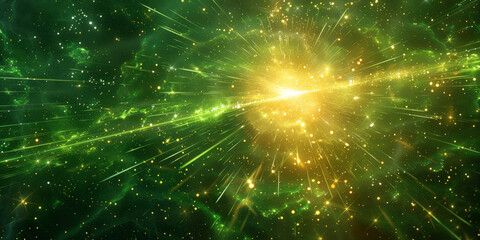 Green  light burst speed montion background, green Explode particles freeze  splash, gsuitable for futuristic, technology, or energy concept designs, banner, copy space, 