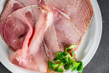 ham slice pork meat eating cooking appetizer meal food snack on the table copy space food...