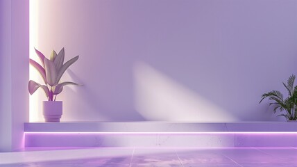 Sleek podium with soft lavender lighting.