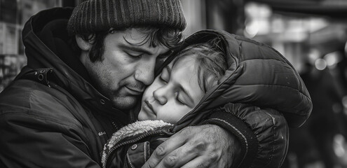 A man standing and holding a young girl in his arms