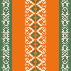Traditional ethnic, geometric ethnic fabric pattern for textiles, rugs, wallpaper, clothing, sarong, batik, wrap, embroidery, print, background,cover,vector illustration, green,white,orange patterns.