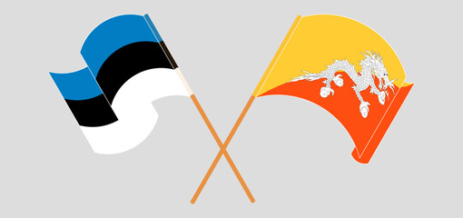 Crossed and waving flags of Estonia and Bhutan