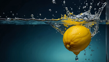lemon, sinking in water tank, high speed, professional photography

