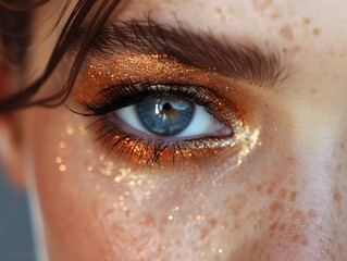 Close Up of Womans Face With Glitter on Her Eyes