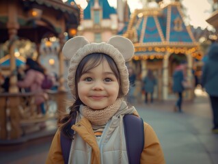 Little Girl Wearing Mouse Ears Hat