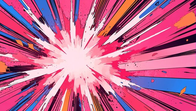 pink theme explosion retro pop art anime cartoon style background from Generative AI