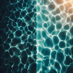 Agua de piscina sobre dos fondos de diferente tono con causticas. - obrazy, fototapety, plakaty