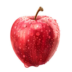 Fototapeta premium A single red apple with a dewdrop, highly detailed, rendered on a transparent background.