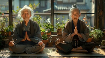 Elderly couple in mindful meditation for mental well-being