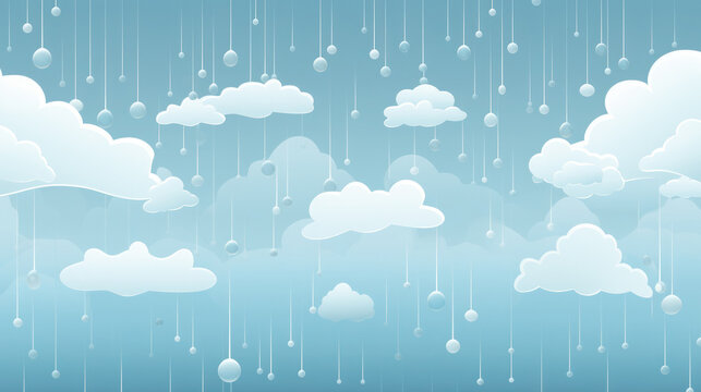 rainy snow clouds and raindrops, flat style illustration, minimalism, image background, wallpaper