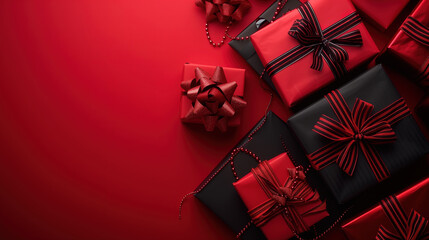 Group of Wrapped Presents on Red Table