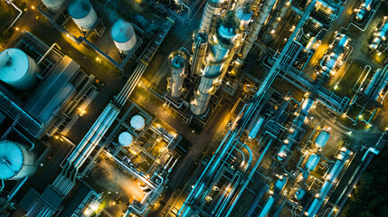Aerial view of Oil and gas industry - refinery Shot 