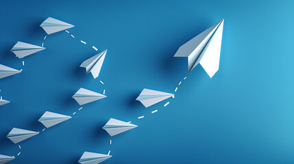 White Paper Boats in Formation with a Leading Boat - obrazy, fototapety, plakaty