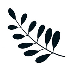 Decorative digital branch with black leaves on transparent background