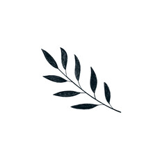 Branch with leaves in black and white colors