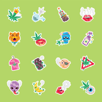 Set of Weed Addictions Flat Stickers 

