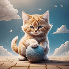 공놀이하는 아기 고양이 - obrazy, fototapety, plakaty